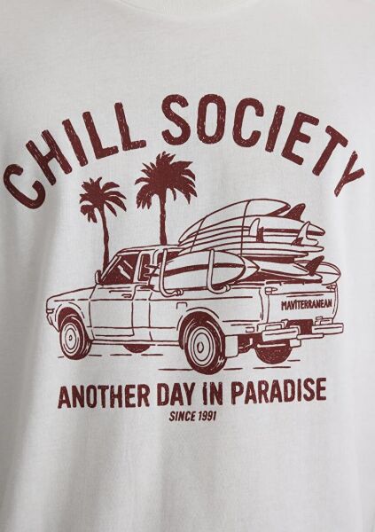 MAVİ CHILL SOCIETY TİŞÖRT Açık Ekru ERKEK GRAFİK T-SHIRT