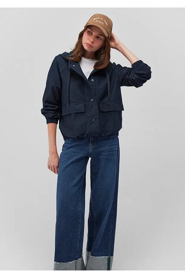 MAVİ KADIN KAPÜŞONLU MONT