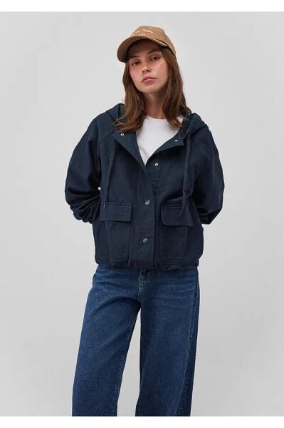 MAVİ KADIN KAPÜŞONLU MONT