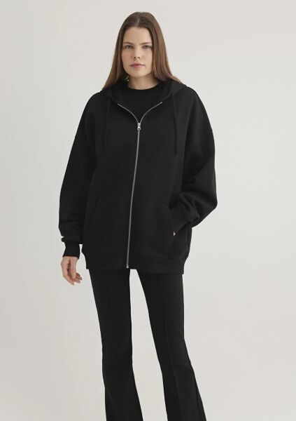 MAVİ FERMUARLI KAPÜŞONLU SWEATSHIRT KADIN SWEATSHIRT