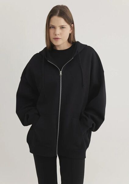 MAVİ FERMUARLI KAPÜŞONLU SWEATSHIRT KADIN SWEATSHIRT