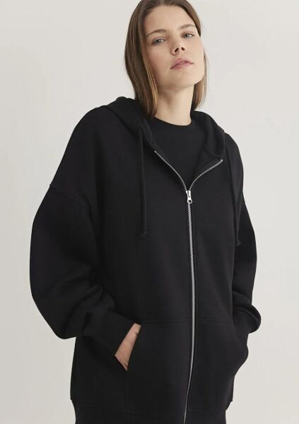 MAVİ FERMUARLI KAPÜŞONLU SWEATSHIRT KADIN KAPÜŞONLU CEKET