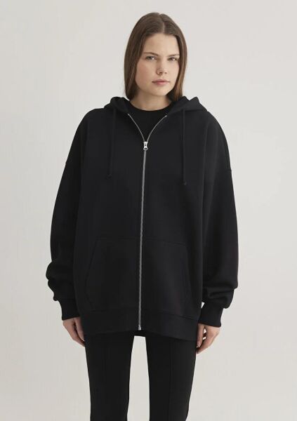 MAVİ FERMUARLI KAPÜŞONLU SWEATSHIRT KADIN SWEATSHIRT