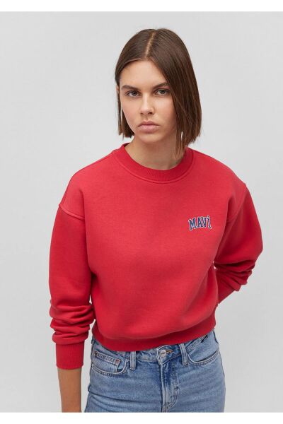 MAVİ LOGO KISA SWEATSHIRT KADIN LOGO T-SHIRT