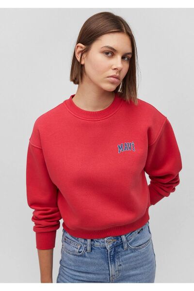 MAVİ LOGO KISA SWEATSHIRT KADIN LOGO T-SHIRT