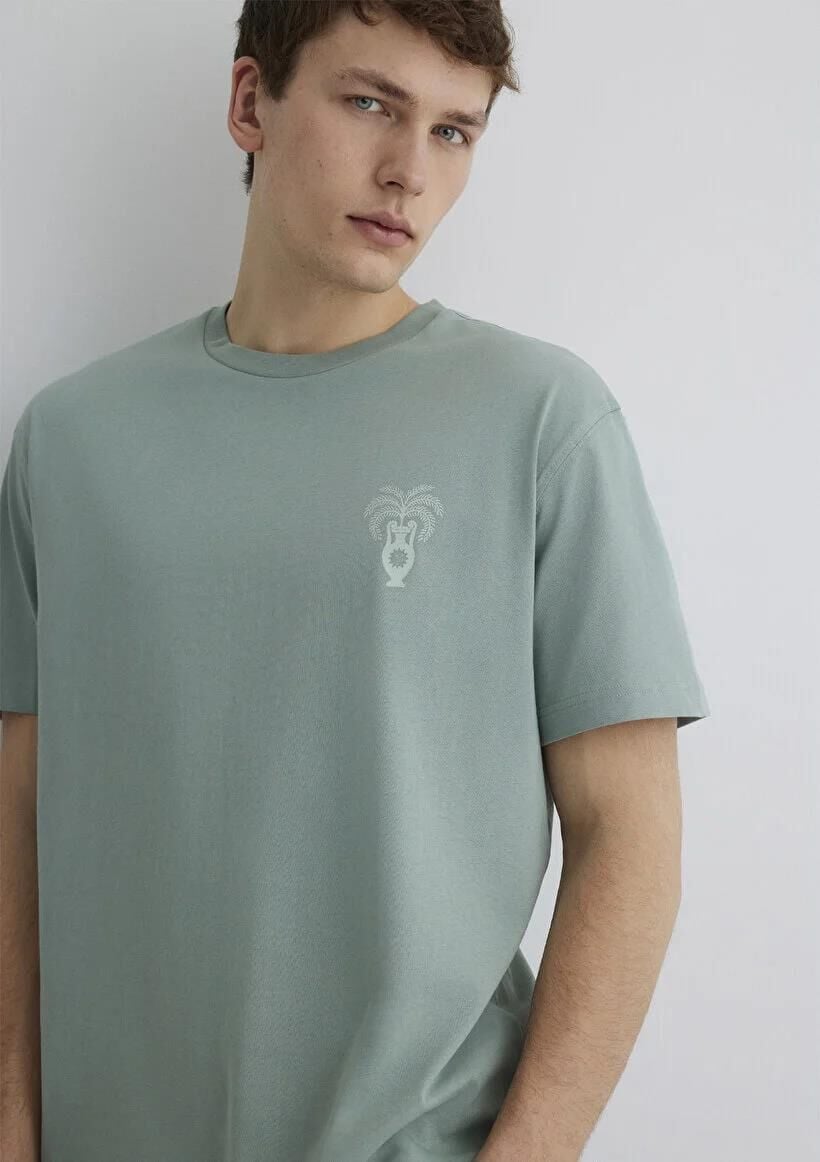 MAVİ BASKILI TİŞÖRT ERKEK GRAFİK T-SHIRT