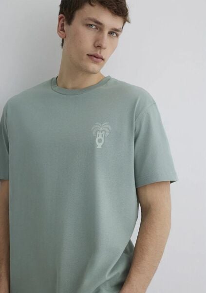 MAVİ BASKILI TİŞÖRT ERKEK GRAFİK T-SHIRT