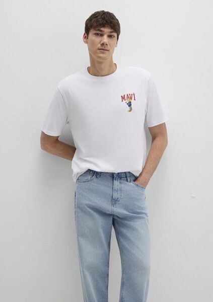 MAVİ BASKILI TİŞÖRT ERKEK LOGO T-SHIRT