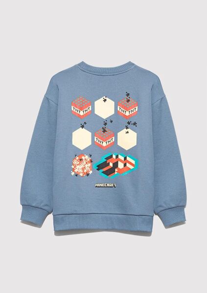 MAVİ MINECRAFT BASKILI KAPÜŞONLU ERKEK ÇOCUK 0 YAKA SWEATSHIRT