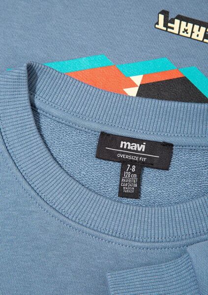 MAVİ MINECRAFT BASKILI KAPÜŞONLU ERKEK ÇOCUK 0 YAKA SWEATSHIRT