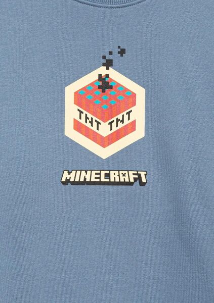 MAVİ MINECRAFT BASKILI KAPÜŞONLU ERKEK ÇOCUK 0 YAKA SWEATSHIRT