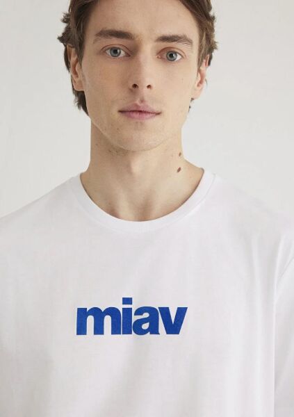 MAVİ MİAV BASKILI TİŞÖRT ERKEK LOGO T-SHIRT