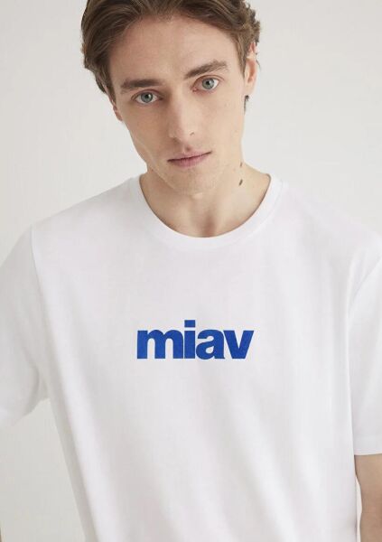 MAVİ MİAV BASKILI TİŞÖRT ERKEK LOGO T-SHIRT