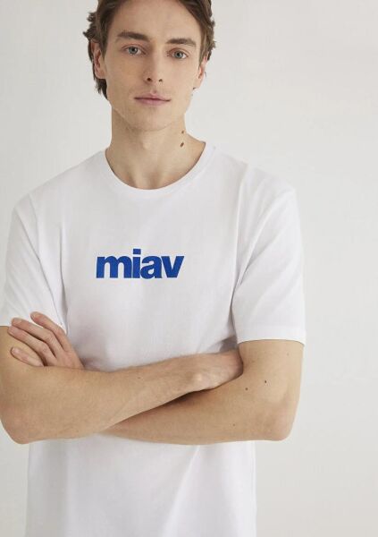 MAVİ MİAV BASKILI TİŞÖRT ERKEK LOGO T-SHIRT