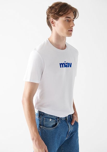 MAVİ MİAV BASKILI TİŞÖRT ERKEK LOGO T-SHIRT