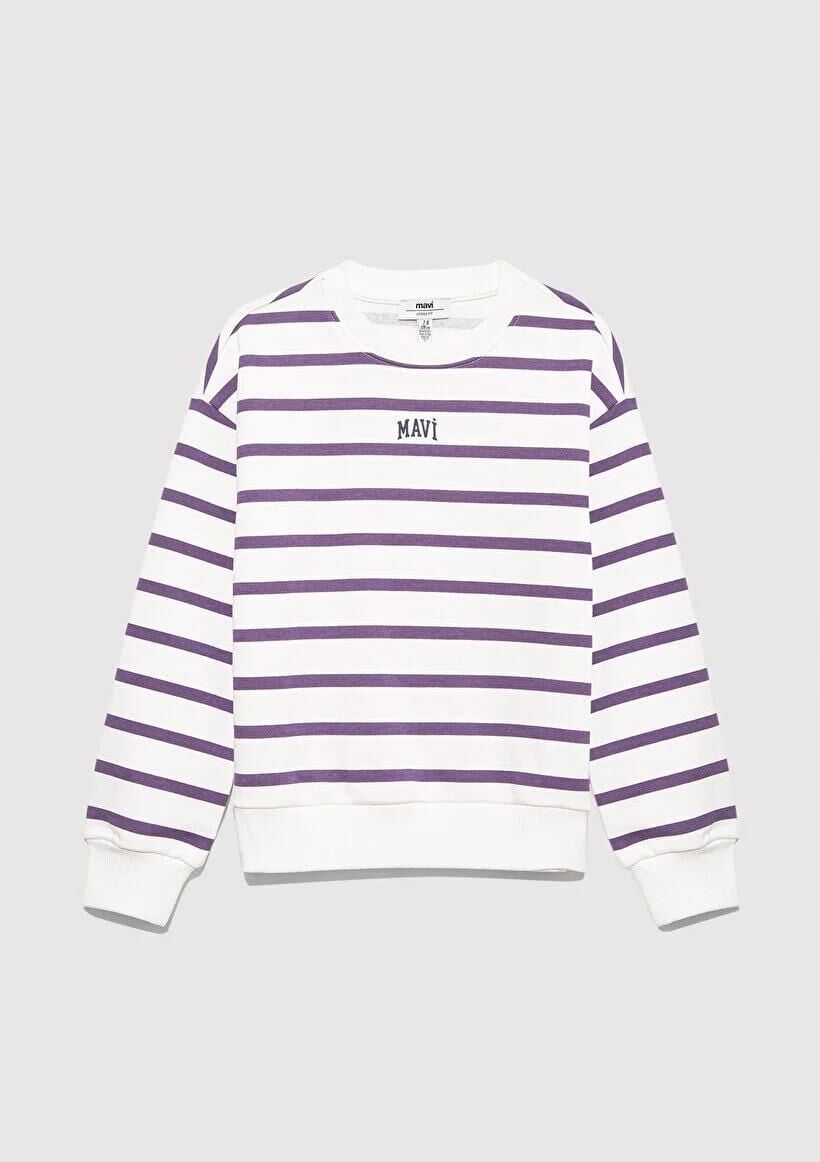 MAVİ LOGO BASKILI ÇİZGİLİ SWEATSHIRT KIZ ÇOCUK SWEATSHIRT