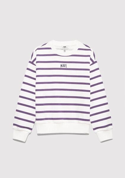 MAVİ LOGO BASKILI ÇİZGİLİ SWEATSHIRT KIZ ÇOCUK SWEATSHIRT