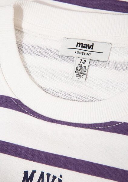 MAVİ LOGO BASKILI ÇİZGİLİ SWEATSHIRT KIZ ÇOCUK SWEATSHIRT