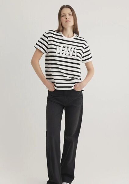 MAVİ KISA KOLLU LOGO PENYE KADIN LOGO T-SHIRT