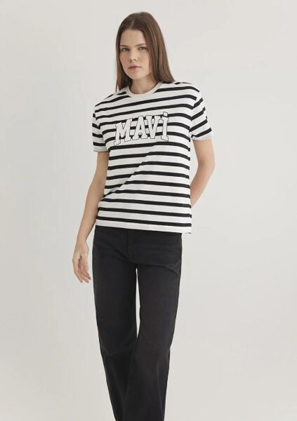 MAVİ KISA KOLLU LOGO PENYE KADIN LOGO T-SHIRT