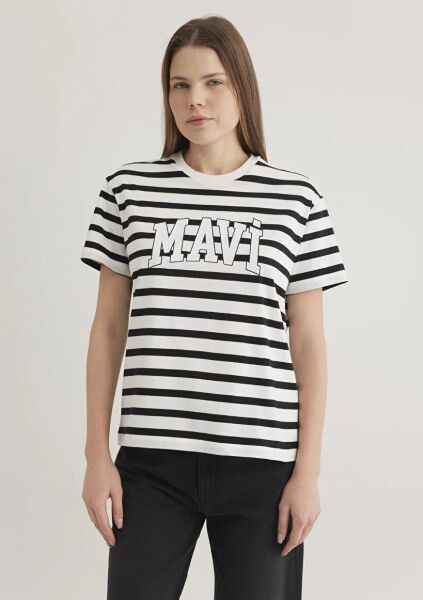 MAVİ KISA KOLLU LOGO PENYE KADIN LOGO T-SHIRT