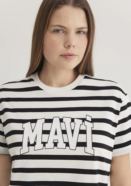 MAVİ KISA KOLLU LOGO PENYE KADIN LOGO T-SHIRT