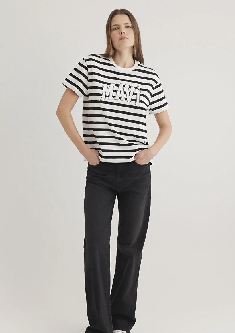 MAVİ KISA KOLLU LOGO PENYE KADIN LOGO T-SHIRT