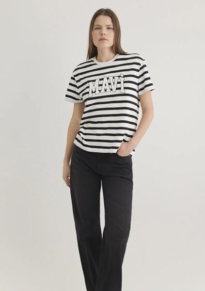 MAVİ KISA KOLLU LOGO PENYE KADIN LOGO T-SHIRT