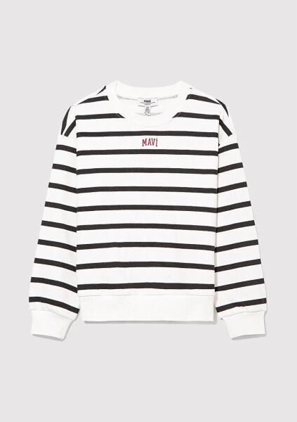 MAVİ LOGO BASKILI ÇİZGİLİ KIZ ÇOCUK 0 YAKA SWEATSHIRT