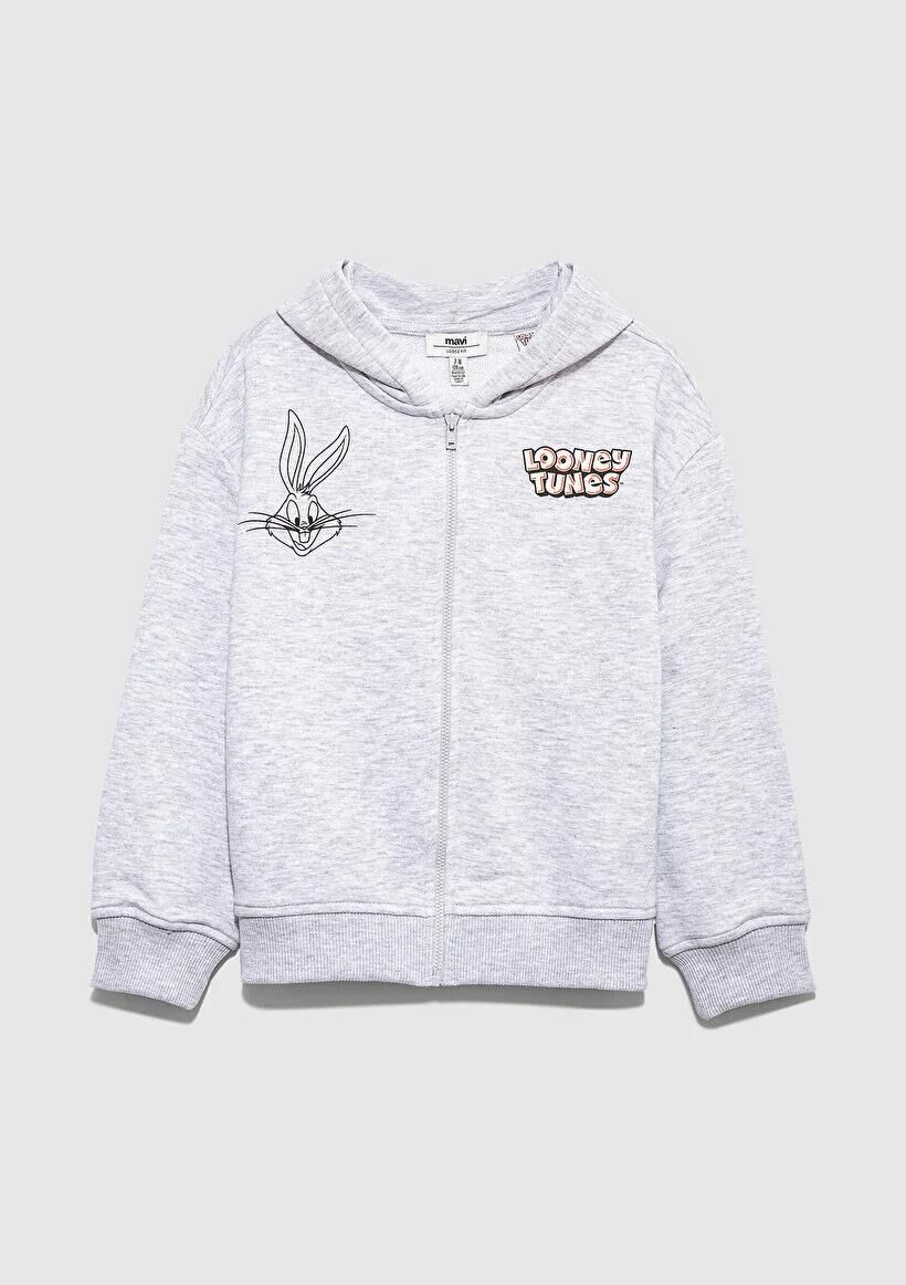 MAVİ BUGS BUNNY BASKILI KIZ ÇOCUK KAPÜŞONLU CEKET