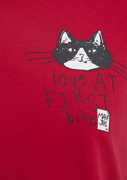 MAVİ KEDİ BASKILI KADIN GRAFİK T-SHIRT