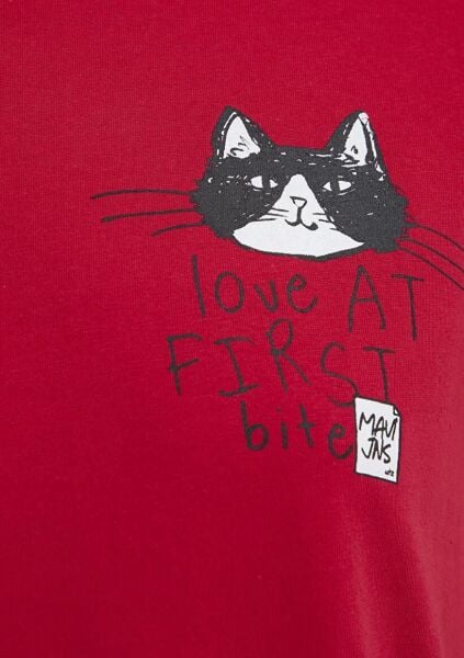 MAVİ KEDİ BASKILI KADIN GRAFİK T-SHIRT