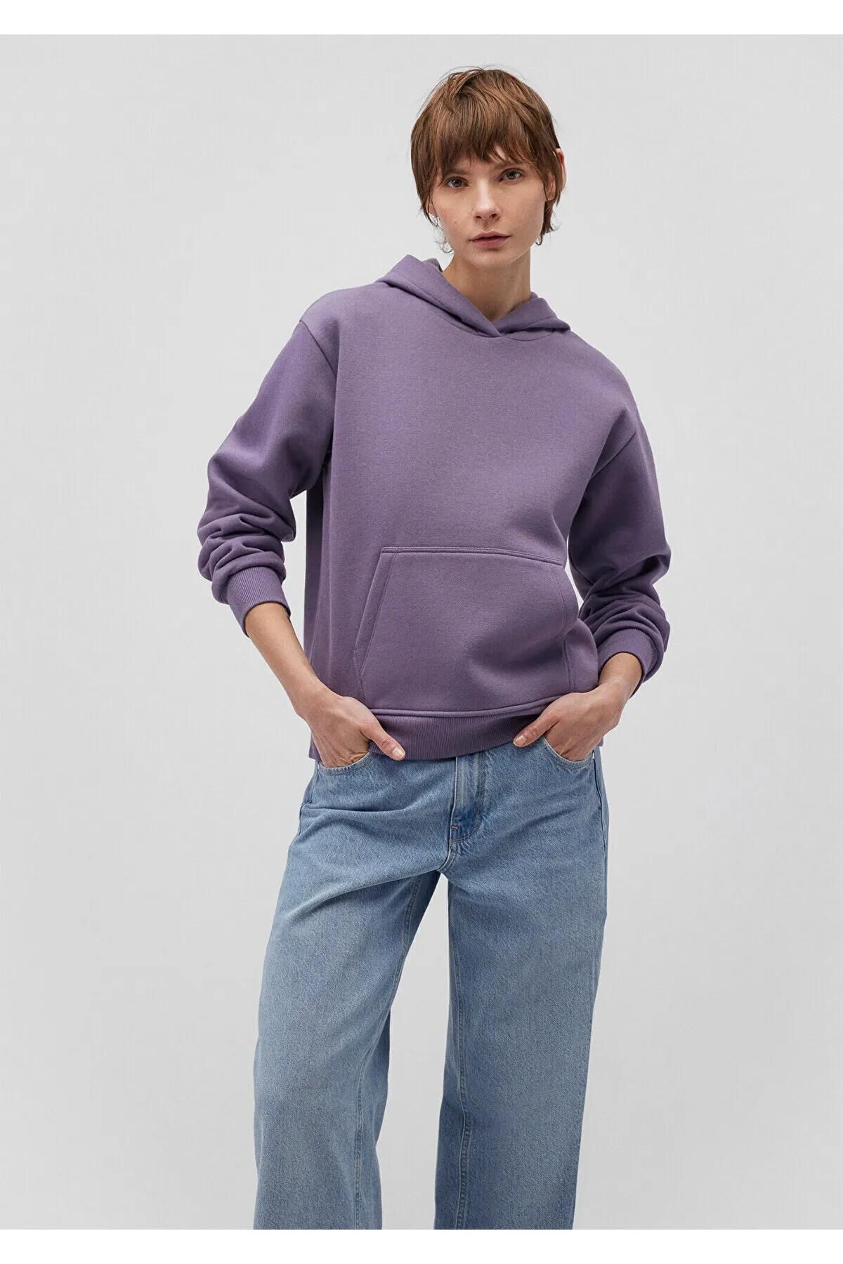 MAVİ KAPİŞONLU SWEATSHIRT KADIN BASIC, SEMI BASIC