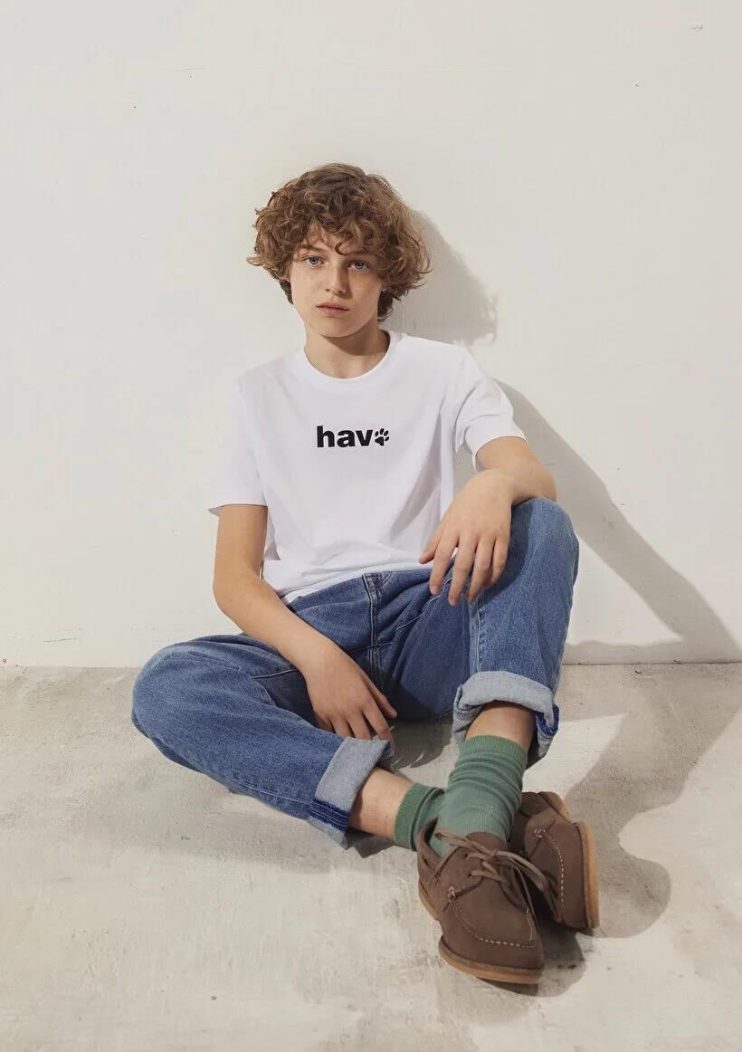 MAVİ HAV BASKILI ERKEK ÇOCUK LOGO T-SHIRT