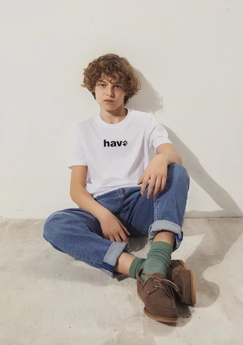 MAVİ HAV BASKILI ERKEK ÇOCUK LOGO T-SHIRT