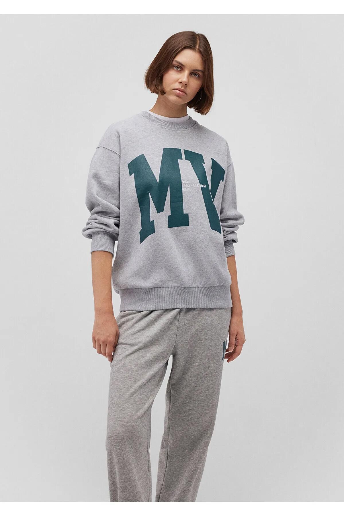 MAVİ BISIKLET YAKA LOGO SWEATSHIRT KADIN SWEATSHIRT