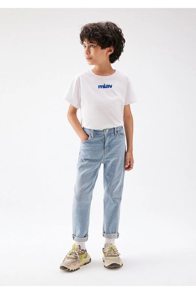 MAVİ MİAV BASKILI ERKEK ÇOCUK LOGO T-SHIRT