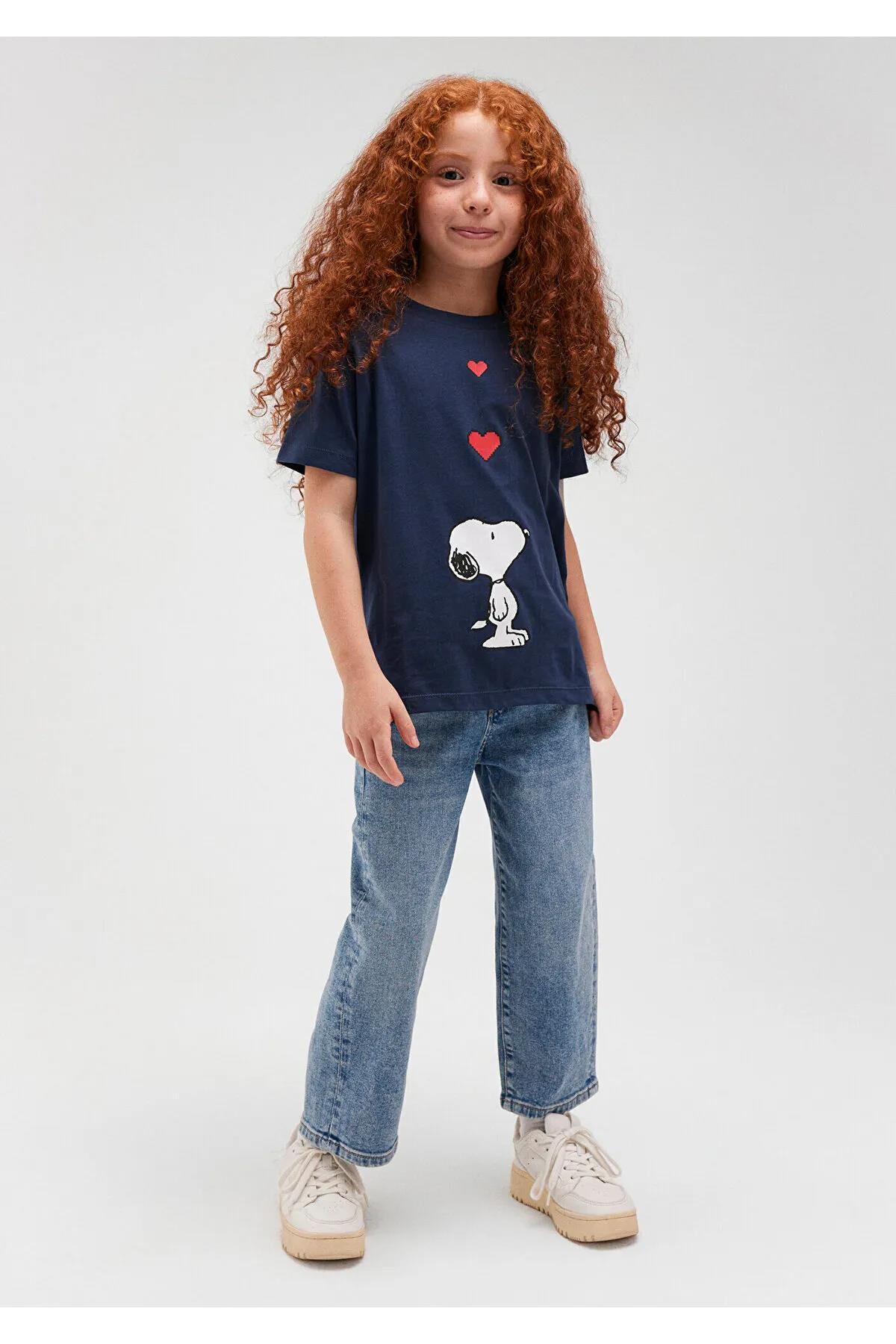 MAVİ SNOOPY KALP BASKILI TİŞÖRT KIZ ÇOCUK PROJE, LİSANS T-SHIRT