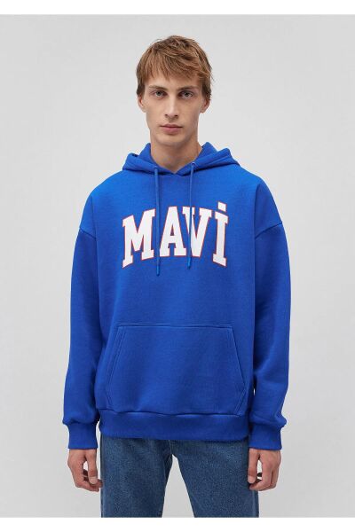 MAVİ BASKILI SWEATSHIRT ERKEK HOODIE