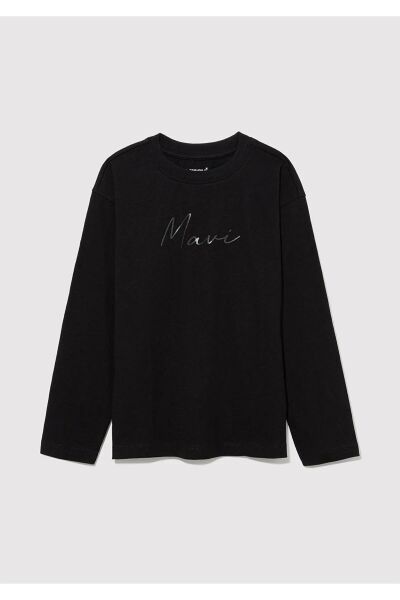 MAVİ MAVİ LOGO BASKILI UZUN KOL TİŞÖRT KIZ ÇOCUK LOGO T-SHIRT