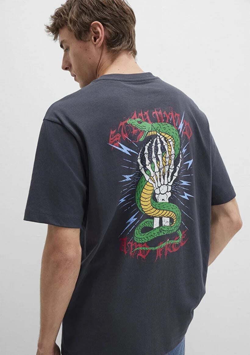 MAVİ BASKILI TİŞÖRT ERKEK GRAFİK T-SHIRT