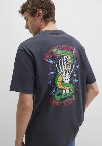 MAVİ BASKILI TİŞÖRT ERKEK GRAFİK T-SHIRT