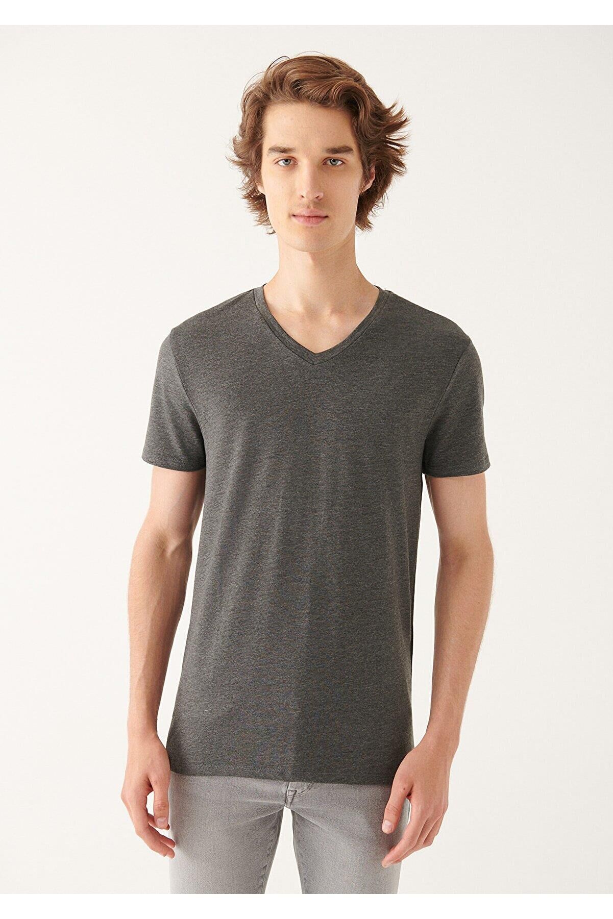 MAVİ STRETCH V YAKA TİŞÖRT ERKEK BASIC, SEMI BASIC
