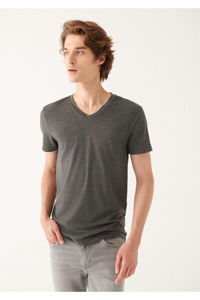 MAVİ STRETCH V YAKA TİŞÖRT ERKEK BASIC, SEMI BASIC