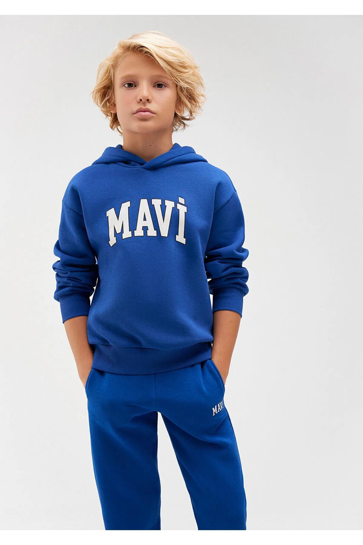 MAVİ BASKILI KAPÜŞONLU SWEATSHIRT ERKEK ÇOCUK SWEATSHIRT