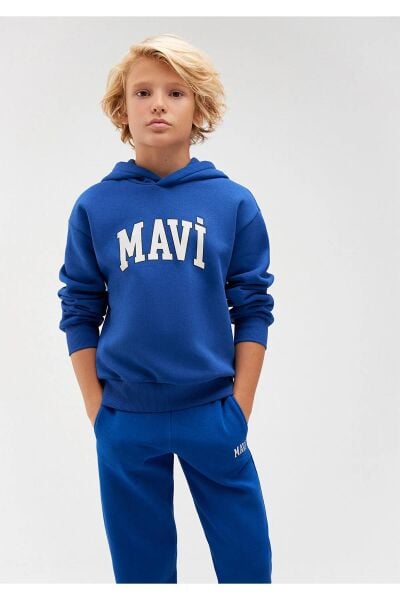 MAVİ BASKILI KAPÜŞONLU SWEATSHIRT ERKEK ÇOCUK SWEATSHIRT