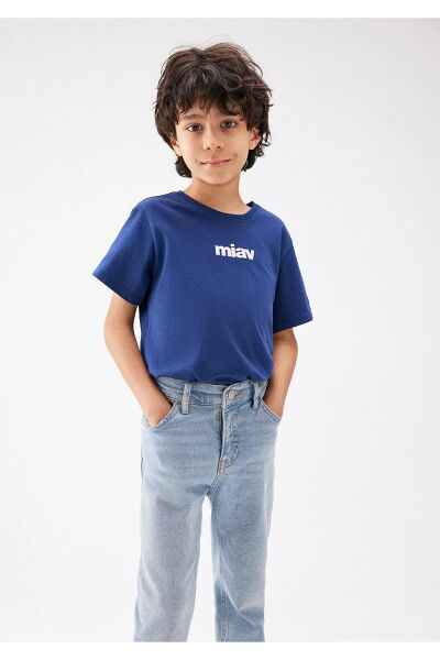 MAVİ MİAV BASKILI ERKEK ÇOCUK LOGO T-SHIRT