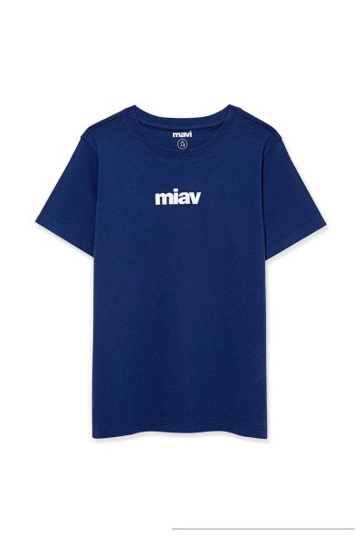 MAVİ MİAV BASKILI ERKEK ÇOCUK LOGO T-SHIRT