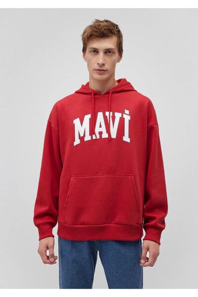 MAVİ BASKILI SWEATSHIRT ERKEK KAPÜŞONLU SWEATSHIRT