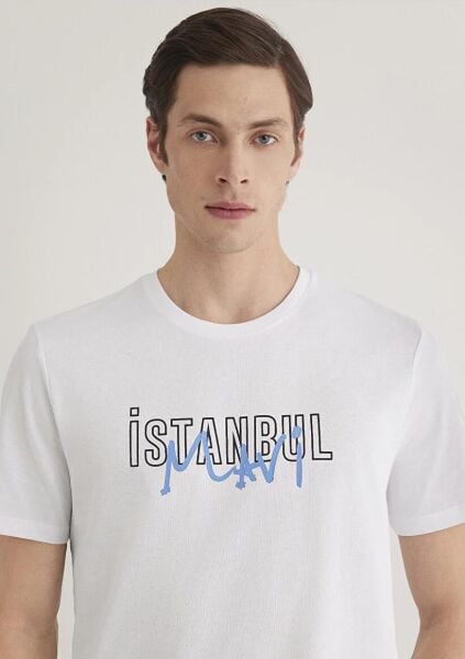 MAVİ İSTANBUL BASKILI ERKEK GRAFİK T-SHIRT